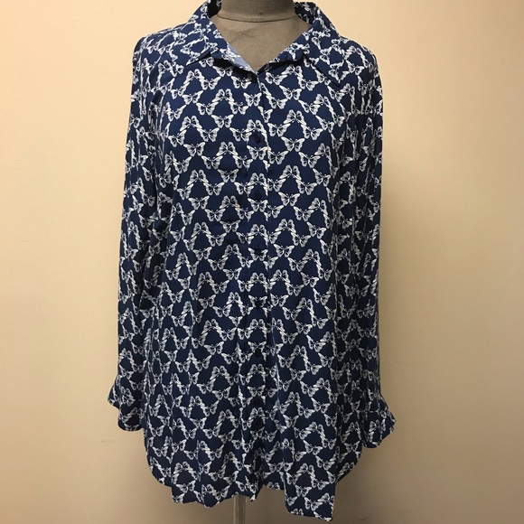 EUC Talbots Button Down Butterfly Long Sleeve SZ2X - Picture 1 of 5